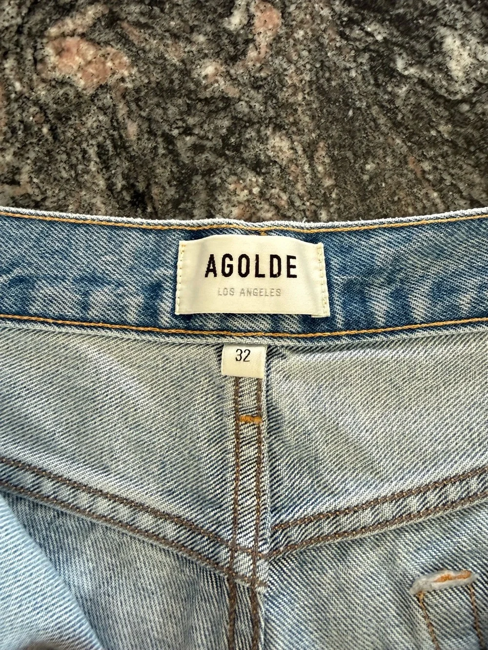 Agolde Light Blue Distressed Denim Jean Shorts